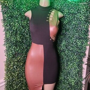 Elegant Black and Tan Sleeveless Dress